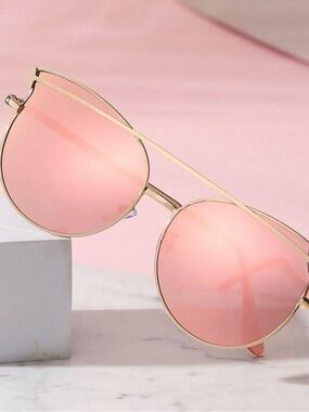 Gold Frame Pink Mirror Lens Women's Sunglasses